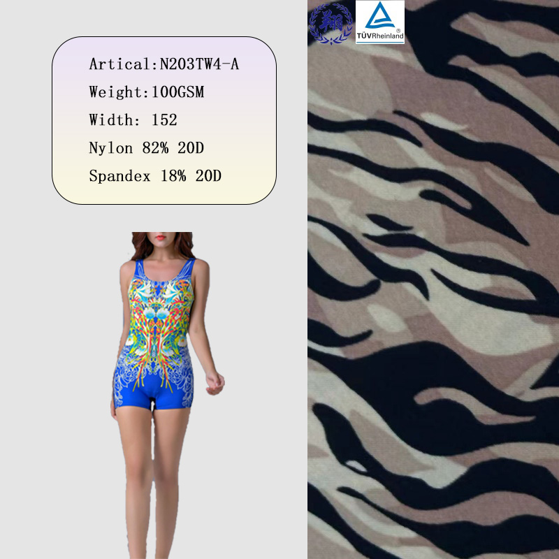 Digital Print Spandex Fabric N203TW4-A 82% Nylon 18% Spandex Swimwear Fabric