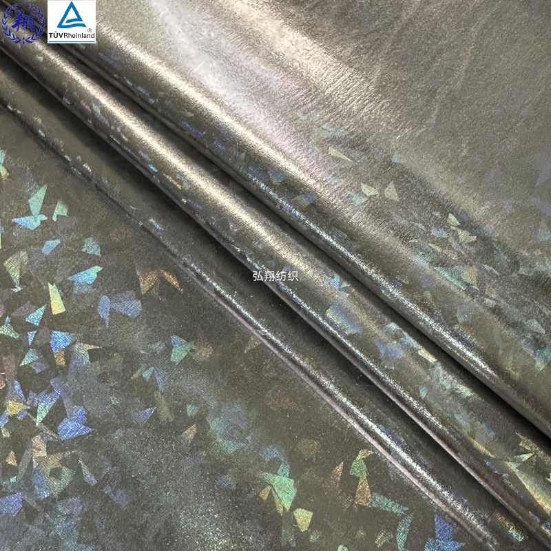 210GSM T009PW6-E 82% Polyester 18% Spandex Shinning Foil Print Fabric  Active Wear Fabric