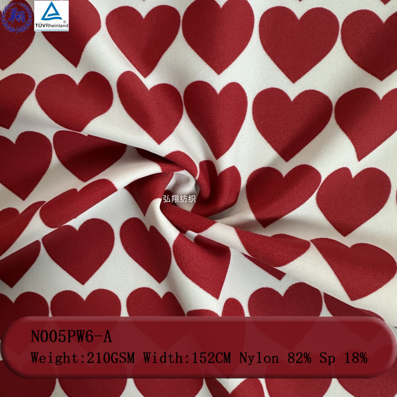 Printing Fabric Heart Design 210GSM N005PW6-A 82% Nylon 18% Spandex Fabric For Dress Bag Swimwear Fabric