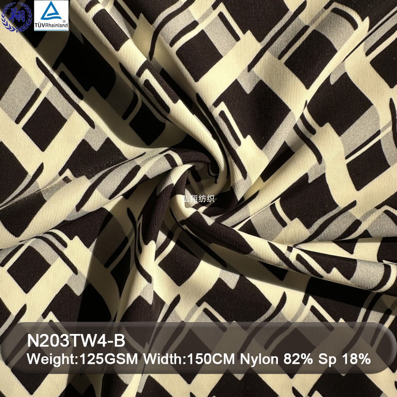 Unique 125GSM N203TW4-B 82% Nylon 18% Spandex Stretched Fabric for Sportswear Swimwear Fabric