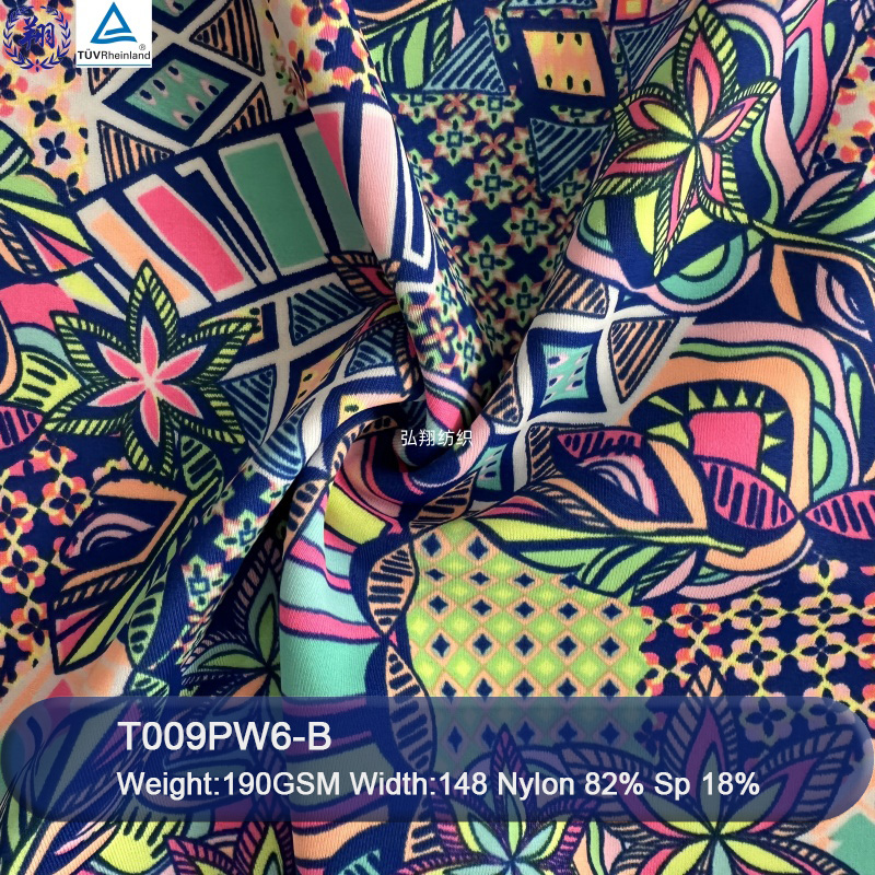 Customized Screen Print 190GSM T009PW6-B 82% Polyester 18% Spandex Sportswear Swimwear Fabric