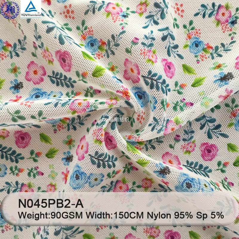 Flower Design Mesh Fabric 90GSM N045PB2-A 95% Nylon 5% Spandex For Underwear Fabric